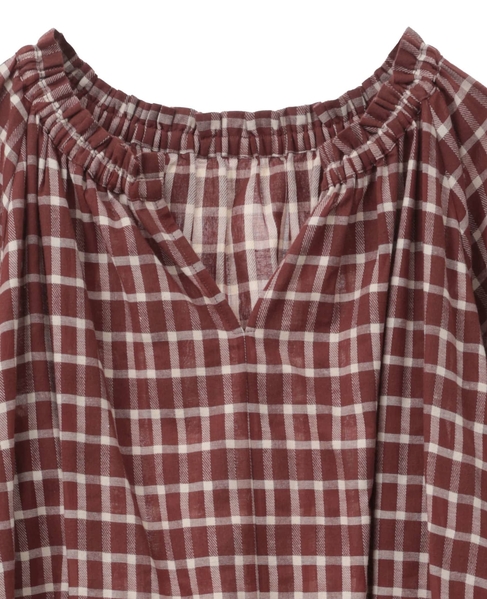 フリルギャザーチェックワンピース 詳細画像 ブラウン 9