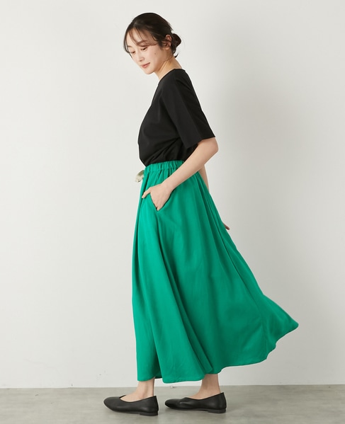 【LOURMARIN】カラーリネンフレアースカート 詳細画像 グリーン 3