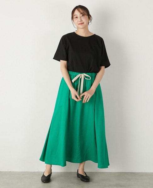 【LOURMARIN】カラーリネンフレアースカート 詳細画像 グリーン 6