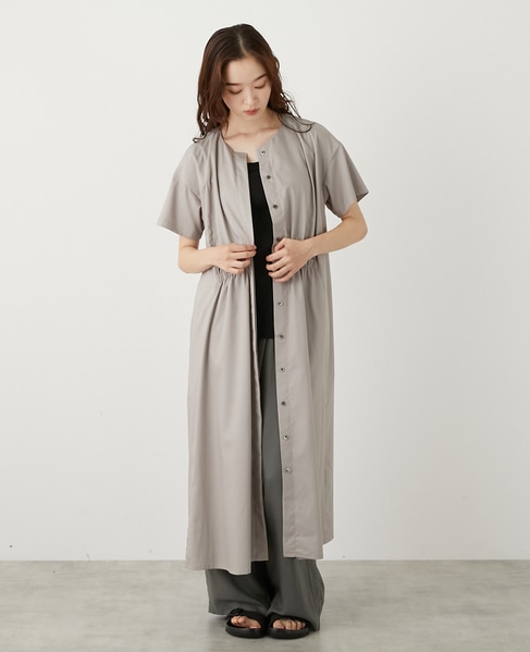 フロントギャザーシャツワンピース 詳細画像 グレイッシュベージュ 2