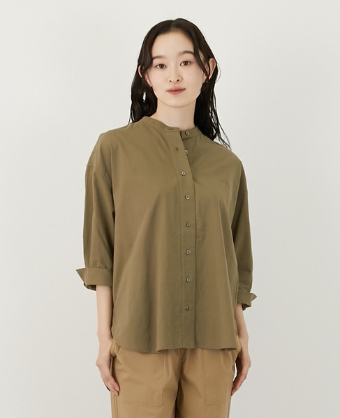 コットンローンバンドカラーシャツ 詳細画像 カーキ 1