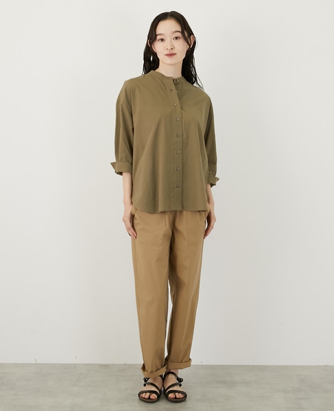 コットンローンバンドカラーシャツ 詳細画像 カーキ 2