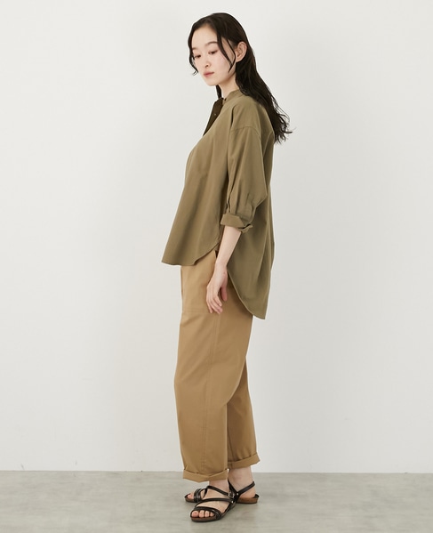 コットンローンバンドカラーシャツ 詳細画像 カーキ 3