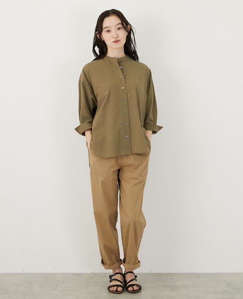 コットンローンバンドカラーシャツ 詳細画像 カーキ 7