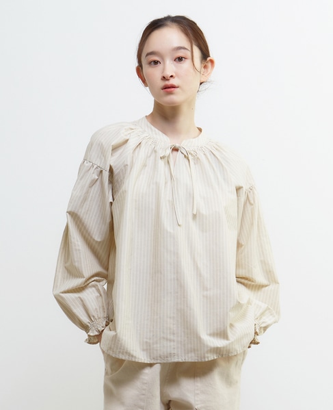 ギャザーストライプブラウス 詳細画像 オフホワイト 1