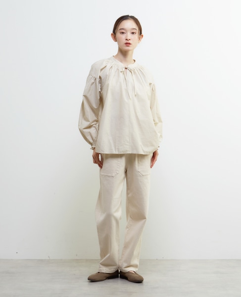 ギャザーストライプブラウス 詳細画像 オフホワイト 3