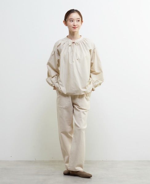 ギャザーストライプブラウス 詳細画像 オフホワイト 9