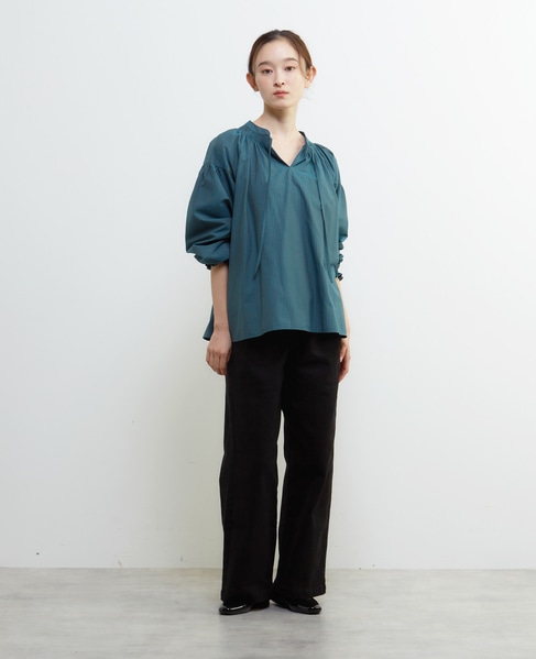 ギャザーストライプブラウス 詳細画像 ブルーグリーン 2