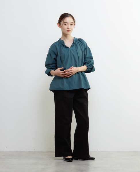 ギャザーストライプブラウス 詳細画像 ブルーグリーン 8