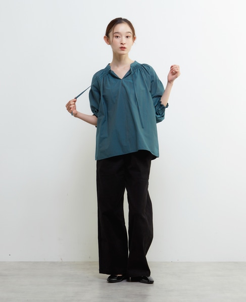 ギャザーストライプブラウス 詳細画像 ブルーグリーン 9