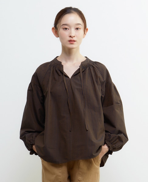 ギャザーストライプブラウス 詳細画像 ネイビー 1