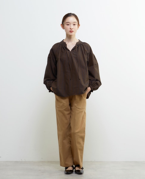 ギャザーストライプブラウス 詳細画像 ネイビー 2