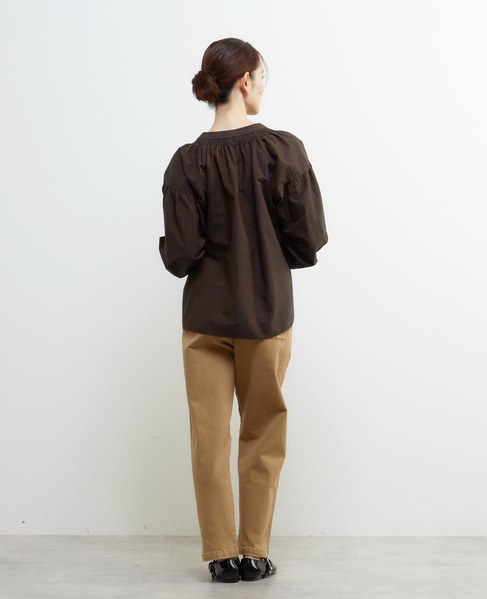 ギャザーストライプブラウス 詳細画像 ネイビー 4