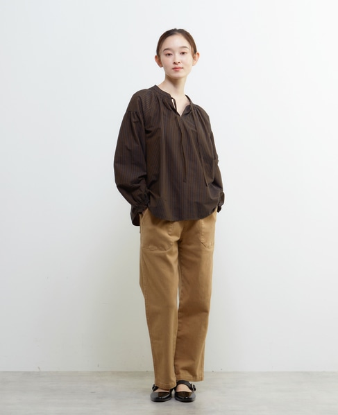 ギャザーストライプブラウス 詳細画像 ネイビー 8