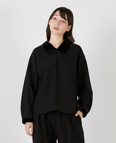 【LOURMARIN】ベルベット衿ブラウス 詳細画像 ブラック 1
