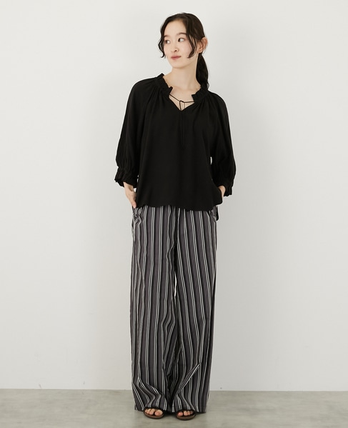 【LOURMARIN】ストライプイージーパンツ 詳細画像 パープル 2