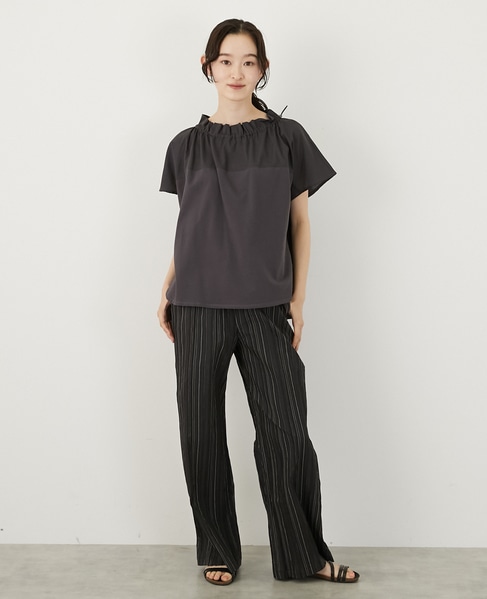 【LOURMARIN】ストライプイージーパンツ 詳細画像 ブラック 7