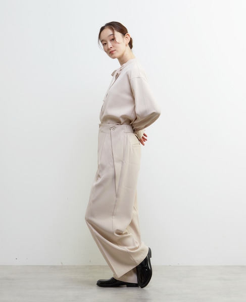 【LOURMARIN】ラップ風タックストレートパンツ 詳細画像 ライトベージュ 3