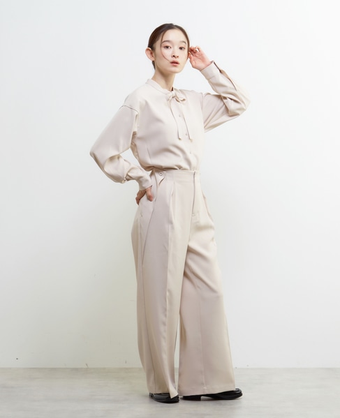 【LOURMARIN】ラップ風タックストレートパンツ 詳細画像 ライトベージュ 8