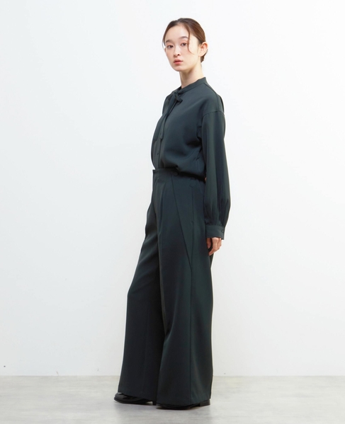 【LOURMARIN】ラップ風タックストレートパンツ 詳細画像 グリーン 4