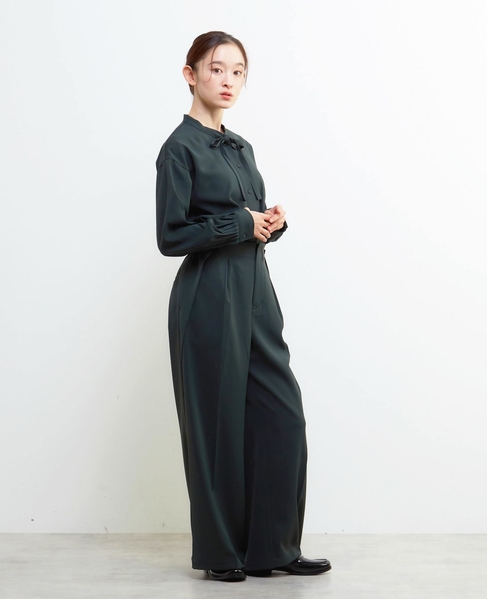 【LOURMARIN】ラップ風タックストレートパンツ 詳細画像 グリーン 8