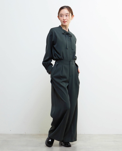 【LOURMARIN】ラップ風タックストレートパンツ 詳細画像 グリーン 9