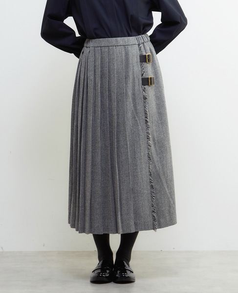 【LOURMARIN】ラップ風プリーツスカート 詳細画像 ホワイト×ブラック 1