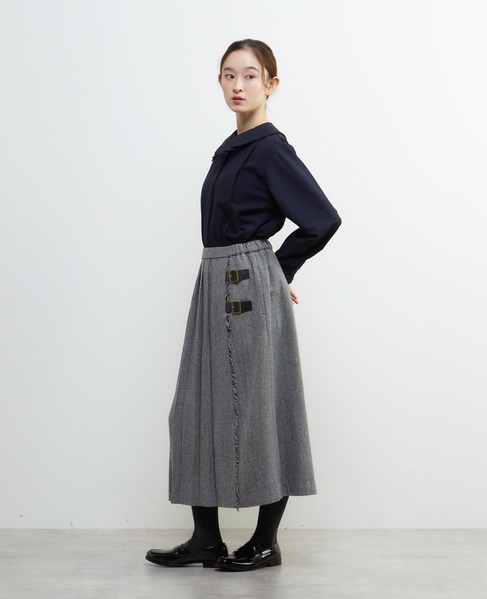 【LOURMARIN】ラップ風プリーツスカート 詳細画像 ホワイト×ブラック 4