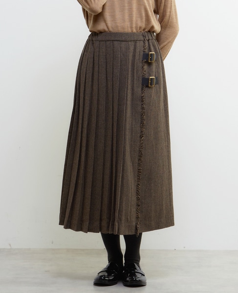 【LOURMARIN】ラップ風プリーツスカート 詳細画像 ブラウン 1