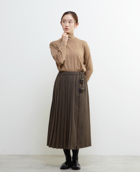 【LOURMARIN】ラップ風プリーツスカート 詳細画像 ブラウン 2