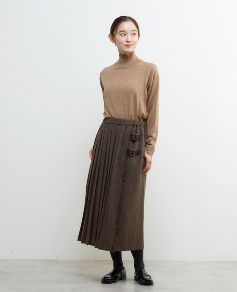 【LOURMARIN】ラップ風プリーツスカート 詳細画像 ブラウン 3