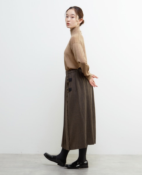 【LOURMARIN】ラップ風プリーツスカート 詳細画像 ブラウン 4