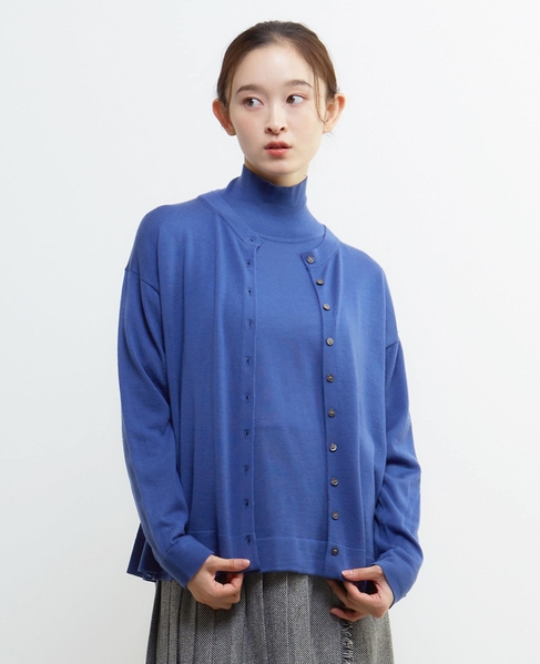 メリノウールクルーネックカーディガン 詳細画像 ブルー 1