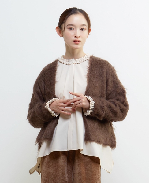 ロングシャギーショートカーディガン 詳細画像 ブラウン 1