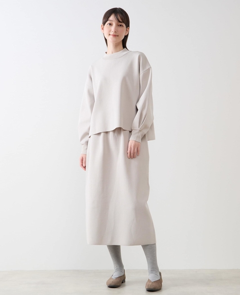 モックネックプルオーバー＆ロングニットスカートSET 詳細画像 ライトベージュ 1