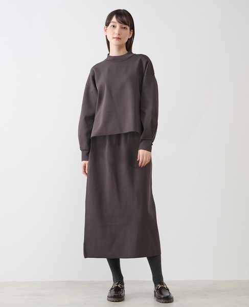 モックネックプルオーバー＆ロングニットスカートSET 詳細画像 ダークブラウン 1