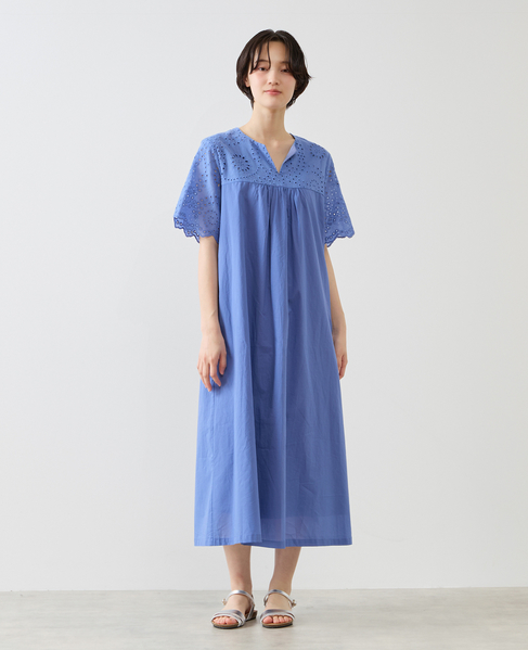 【スカラップ刺しゅう切替スキッパーワンピース】 詳細画像 ロイヤルブルー 2