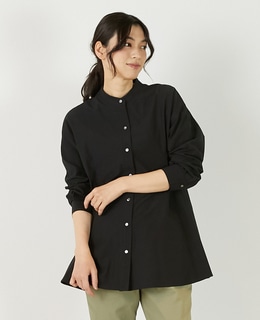 【バンドカラー切替フレアシャツチュニック】