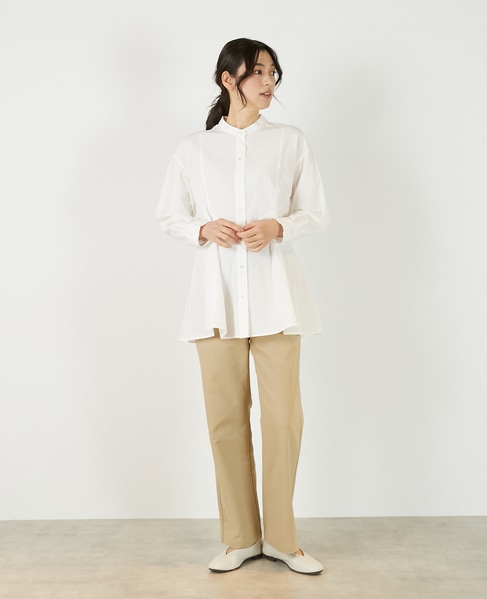 【バンドカラー切替フレアシャツチュニック】 詳細画像 オフホワイト 4