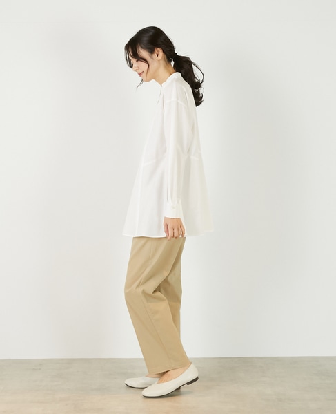 【バンドカラー切替フレアシャツチュニック】 詳細画像 オフホワイト 5