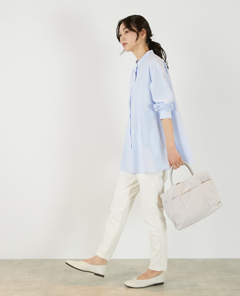 【バンドカラー切替フレアシャツチュニック】 詳細画像 サックスブルー 3