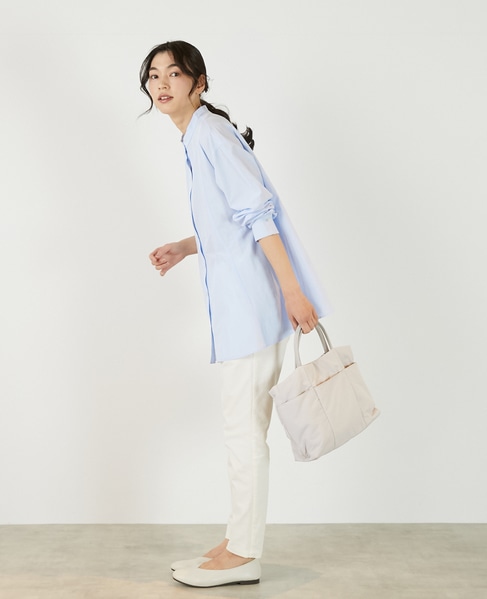 【バンドカラー切替フレアシャツチュニック】 詳細画像 サックスブルー 4