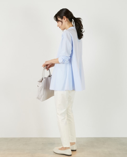 【バンドカラー切替フレアシャツチュニック】 詳細画像 サックスブルー 5