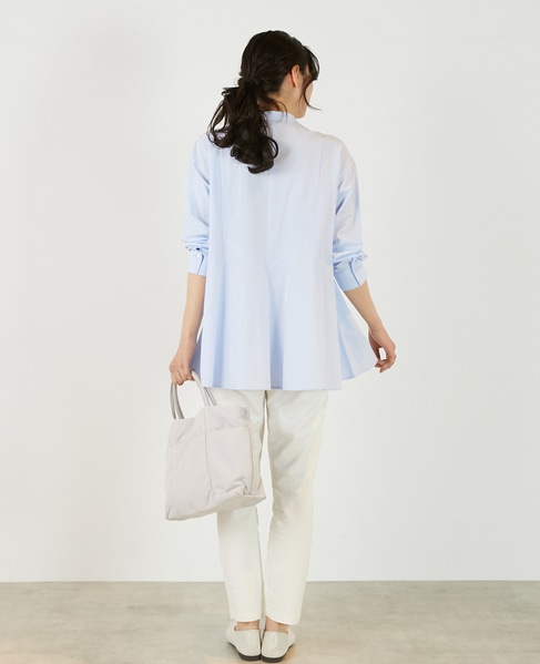 【バンドカラー切替フレアシャツチュニック】 詳細画像 サックスブルー 6