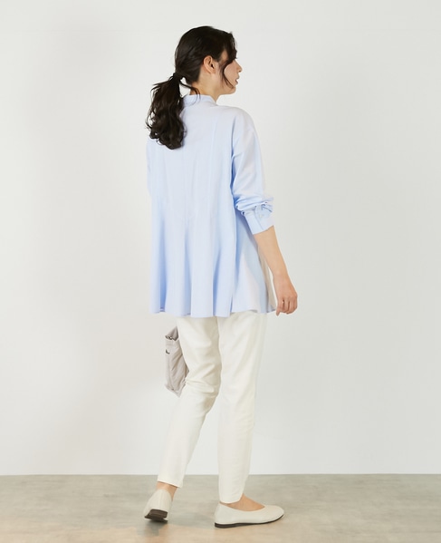 【バンドカラー切替フレアシャツチュニック】 詳細画像 サックスブルー 7