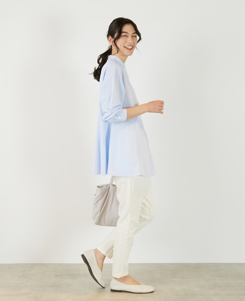 【バンドカラー切替フレアシャツチュニック】 詳細画像 サックスブルー 8