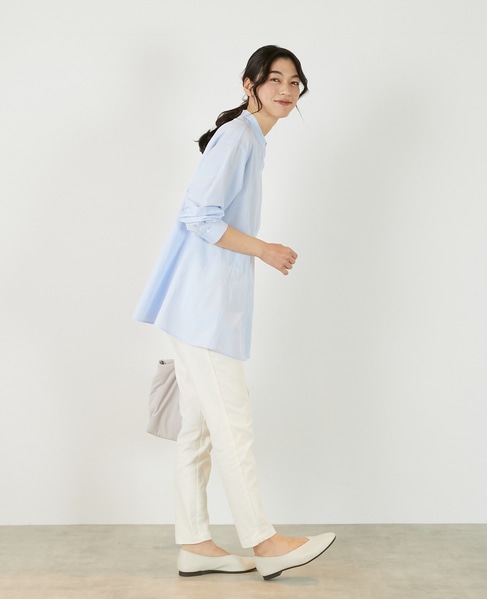 【バンドカラー切替フレアシャツチュニック】 詳細画像 サックスブルー 9