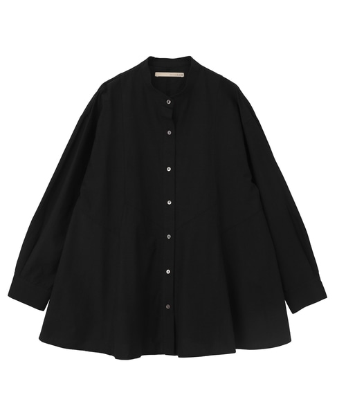 【バンドカラー切替フレアシャツチュニック】 詳細画像 ブラック 10