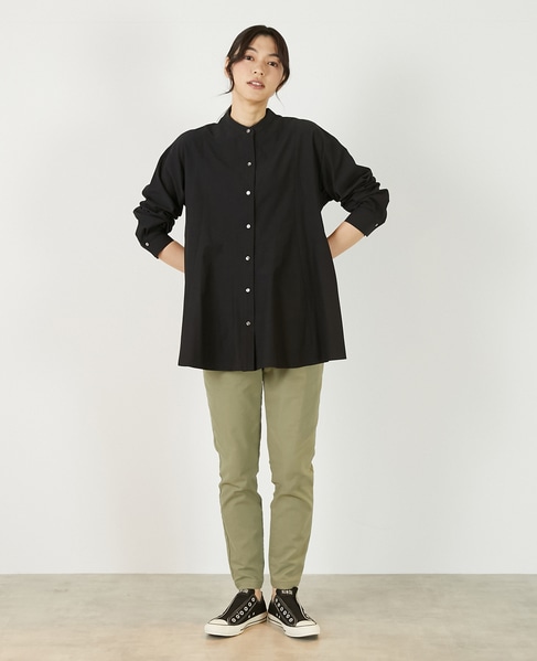 【バンドカラー切替フレアシャツチュニック】 詳細画像 ブラック 3