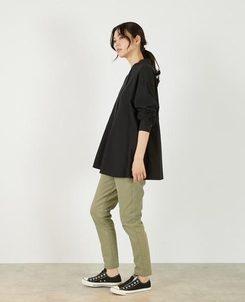 【バンドカラー切替フレアシャツチュニック】 詳細画像 ブラック 5